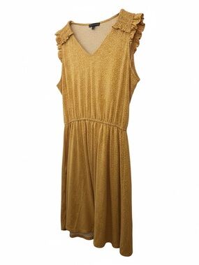 Adrianna Papell Sleeveless Ruffle Shoulder V-Neck Dress in Yellow